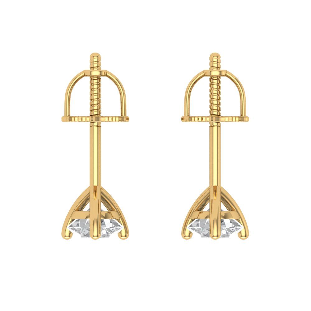 0.5 ctw White Sapphire Studs Earrings | 4.0mm Round Cut White Gold Screw back | April Birthstone