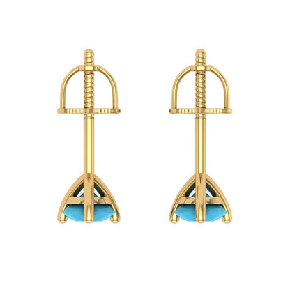 0.5 ctw Turquoise Studs Earrings | 4.0mm Round Cut White Gold Screw back | December Birthstone