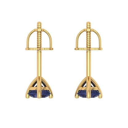 0.5 ctw Blue Sapphire Studs Earrings | 4.0mm Round Cut White Gold Screw back | September Birthstone