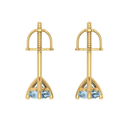 0.5 ctw Aquamarine Studs Earrings | 4.0mm Round Cut White Gold Screw back | March Birthstone