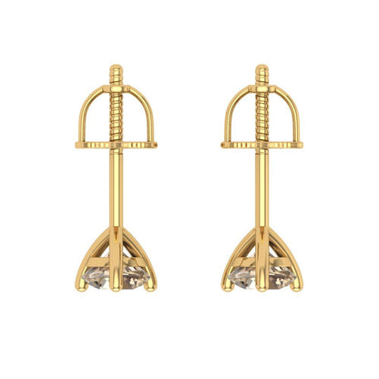 0.5 ctw Yellow Moissanite Studs Earrings | 4.0mm Round Cut White Gold Screw back | April Birthstone