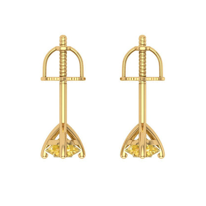 0.5 ctw Yellow Zirconia Studs Earrings | 4.0mm Round Cut White Gold Screw back | April Birthstone