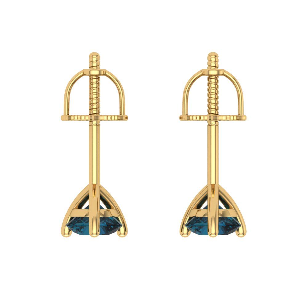 0.5 ctw London Blue Topaz Studs Earrings | 4.0mm Round Cut White Gold Screw back | December Birthstone