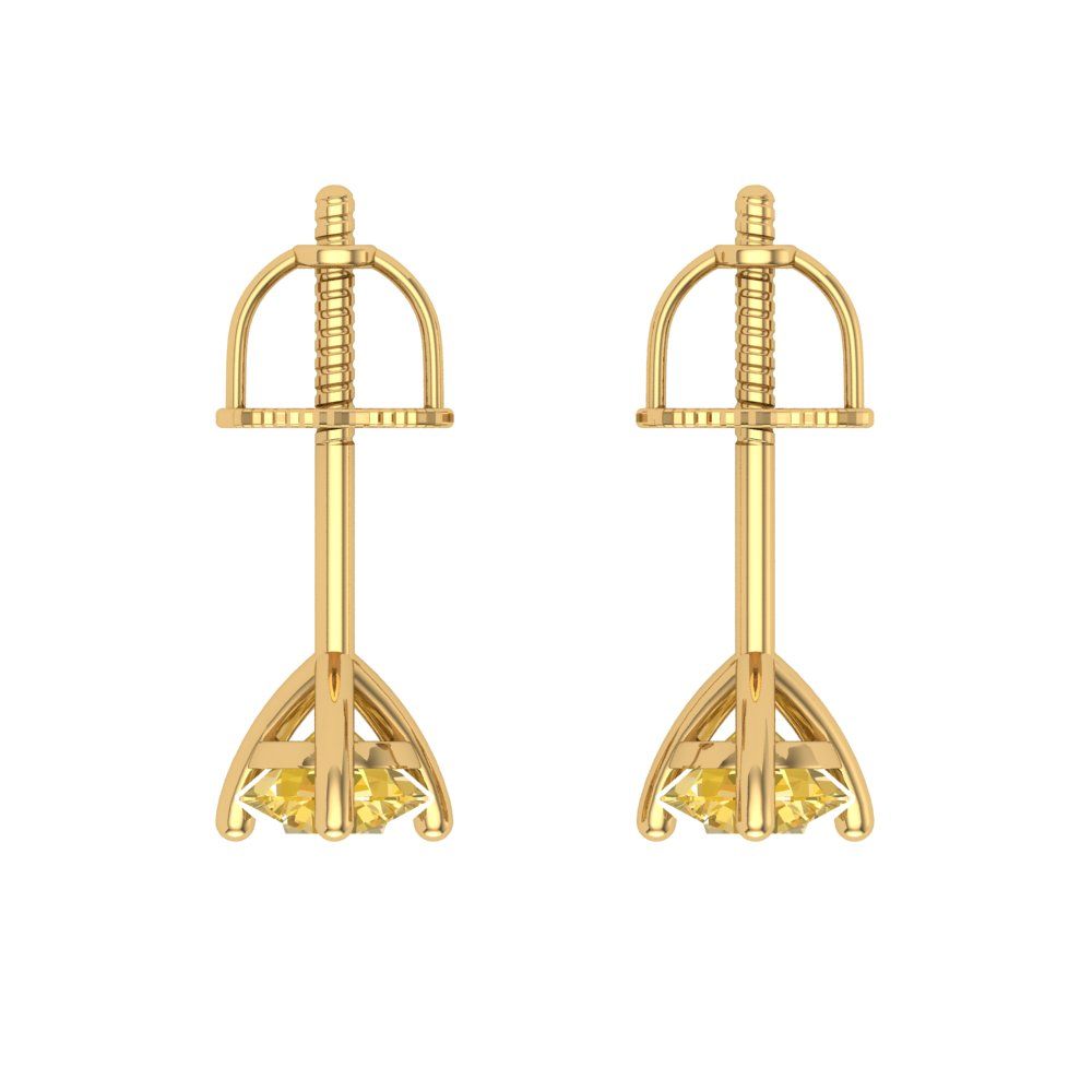 0.5 ctw Citrine Studs Earrings | 4.0mm Round Cut White Gold Screw back | November Birthstone