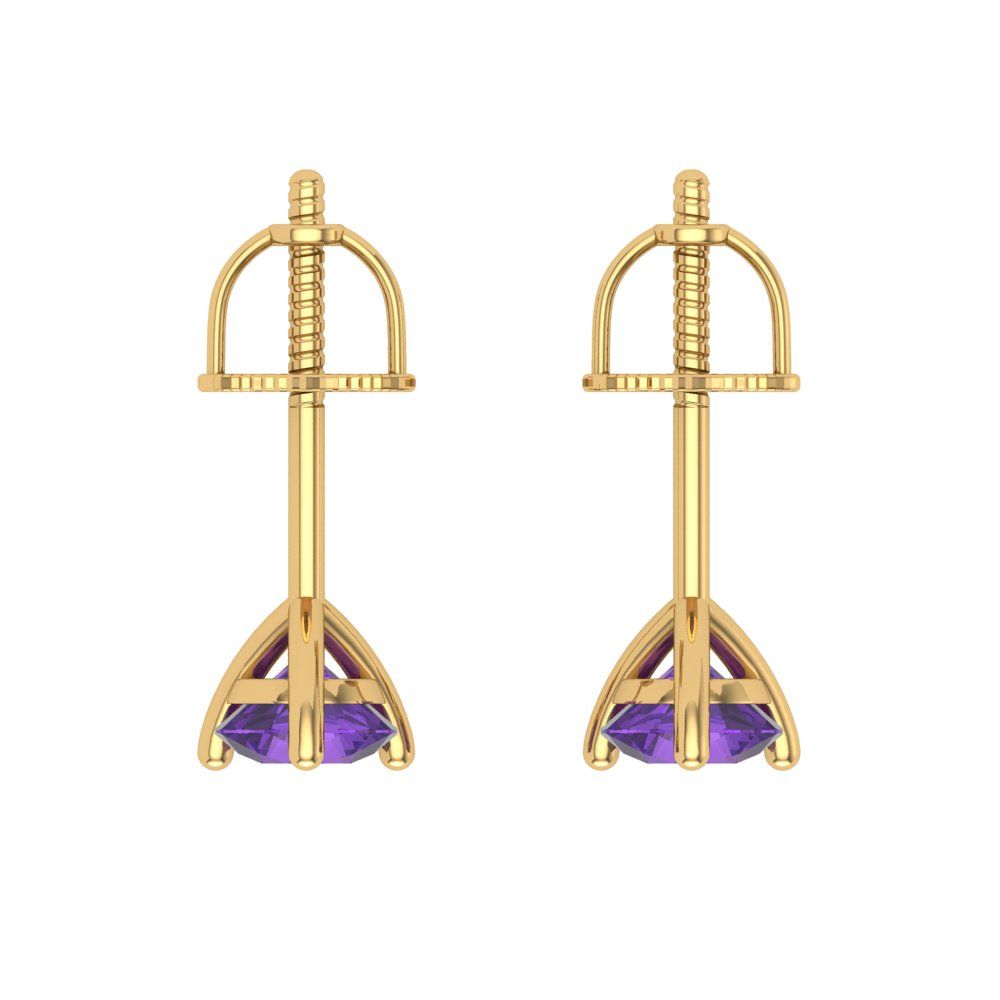 0.5 ctw Amethyst Studs Earrings | 4.0mm Round Cut White Gold Screw back | February Birthstone