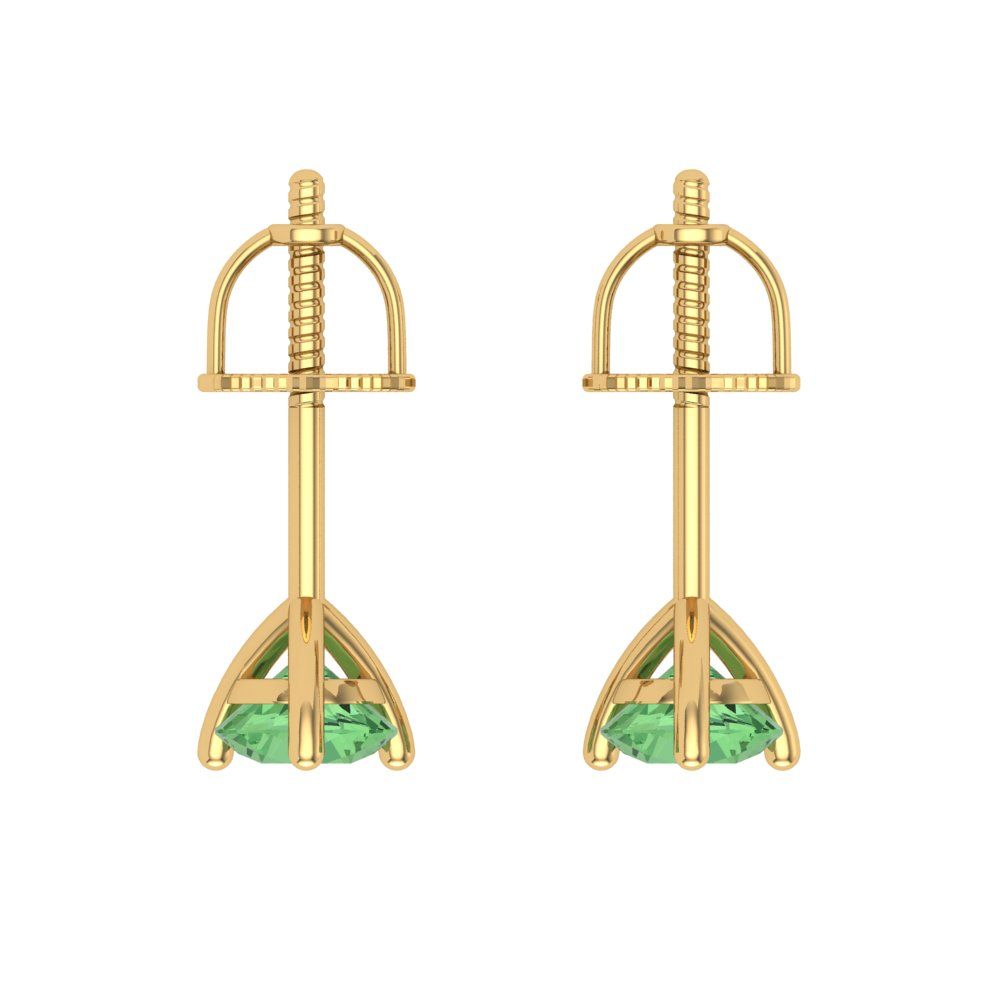 0.5 ctw Green Zirconia Studs Earrings | 4.0mm Round Cut White Gold Screw back | April Birthstone
