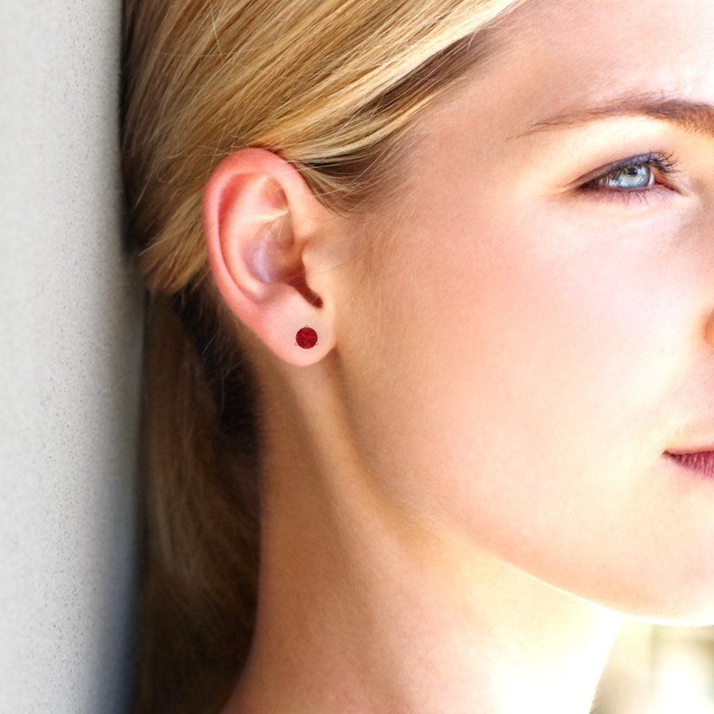 0.5 ctw Ruby Studs Earrings | 4.0mm Round Cut White Gold Screw back | July Birthstone