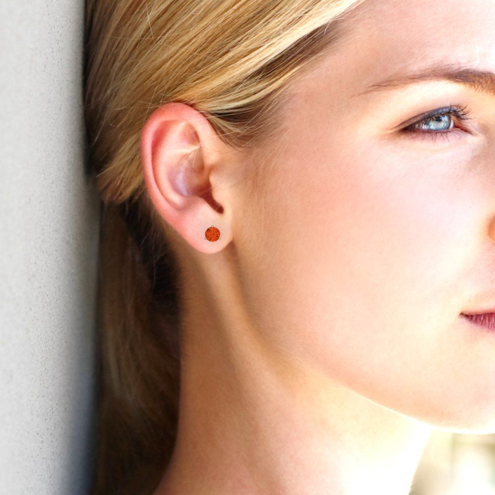 0.5 ctw Red Zirconia Studs Earrings | 4.0mm Round Cut White Gold Screw back | April Birthstone