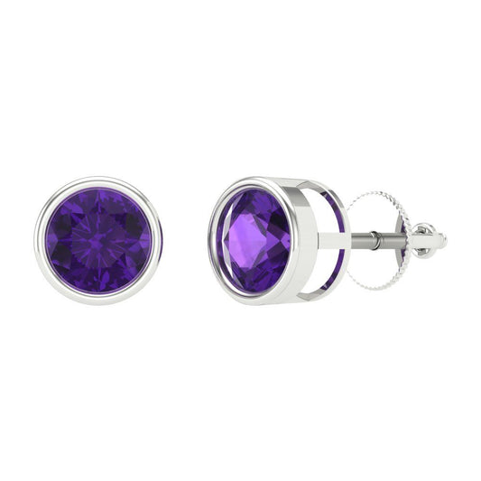 1 ctw Amethyst Studs Earrings | 5.0mm Round Cut White Gold Screw back | February Birthstone