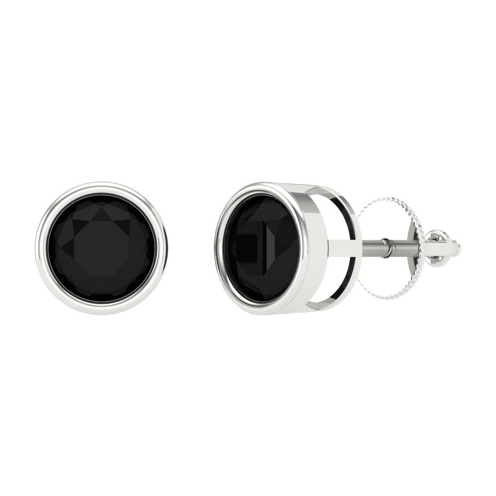 1 ctw Onyx Studs Earrings | 5.0mm Round Cut White Gold Screw back | July Birthstone