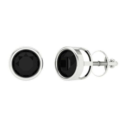 1 ctw Onyx Studs Earrings | 5.0mm Round Cut White Gold Screw back | July Birthstone