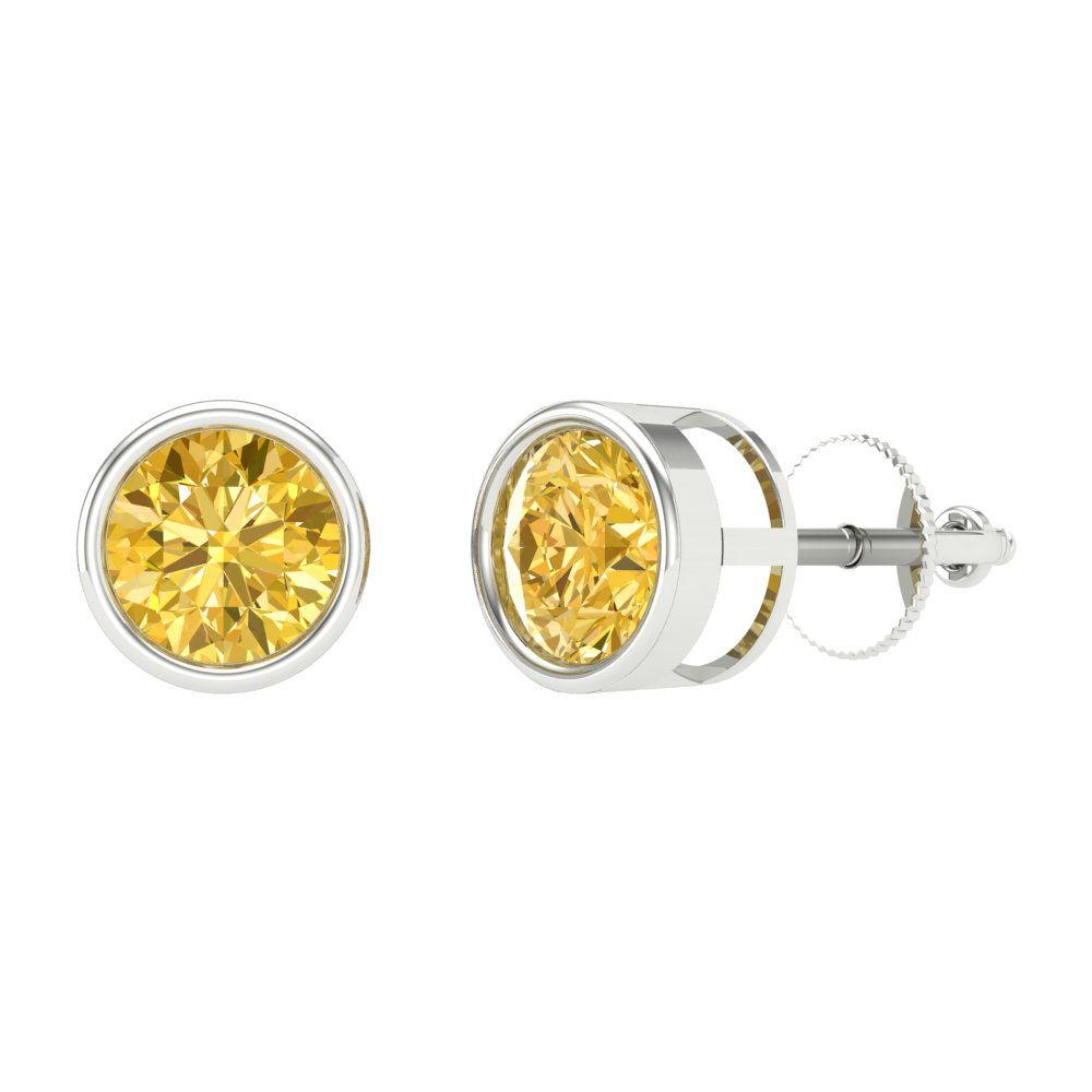 1 ctw Yellow Zirconia Studs Earrings | 5.0mm Round Cut White Gold Screw back | April Birthstone