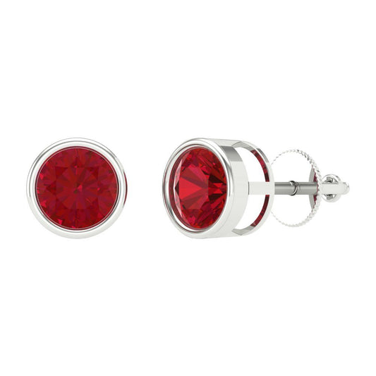 1 ctw Pink Tourmaline Studs Earrings | 5.0mm Round Cut White Gold Screw back | April Birthstone
