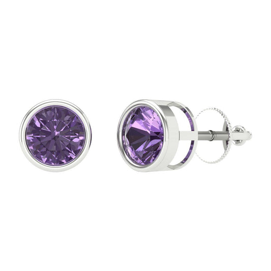 1 ctw Alexandrite Studs Earrings | 5.0mm Round Cut White Gold Screw back | June Birthstone