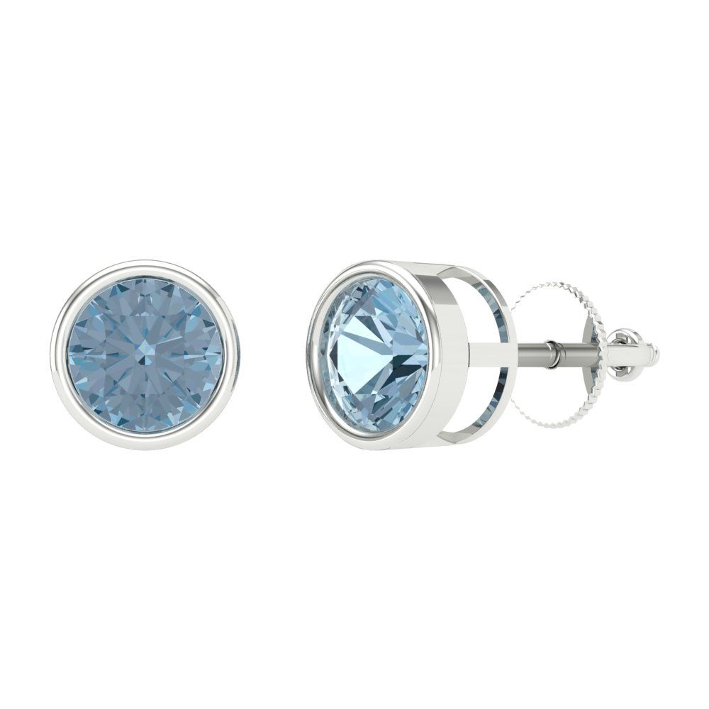 1cttw Aquamarine Gold-Plated 925 Silver Screw Back Stud Earrings