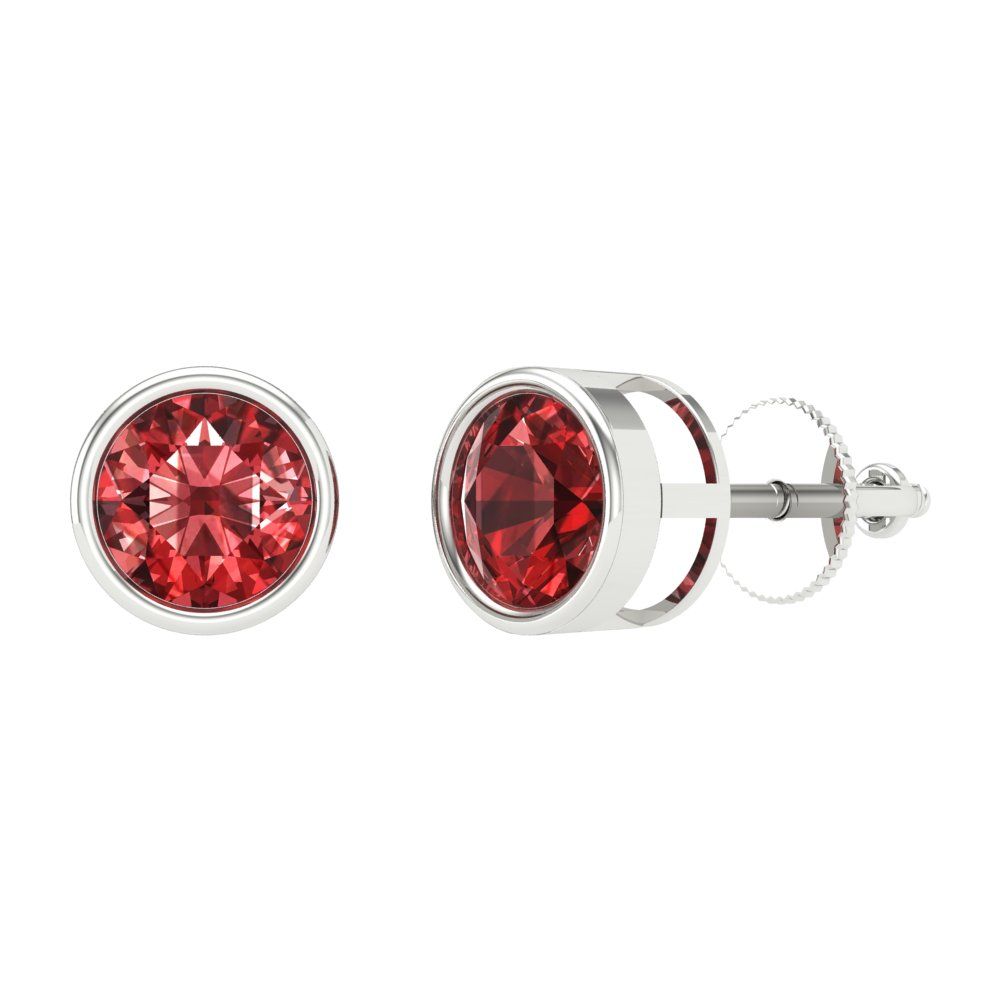 1 ctw Garnet Studs Earrings | 5.0mm Round Cut White Gold Screw back | January Birthstone