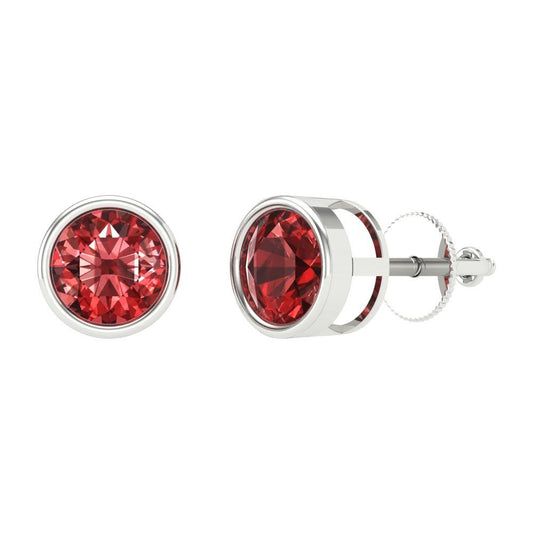 1 ctw Garnet Studs Earrings | 5.0mm Round Cut White Gold Screw back | January Birthstone