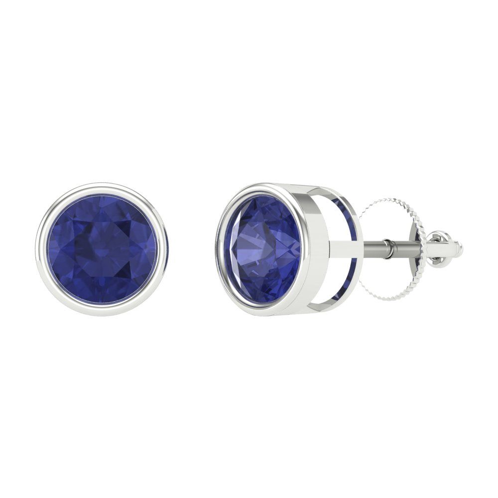 1 ctw Tanzanite Studs Earrings | 5.0mm Round Cut White Gold Screw back | December Birthstone
