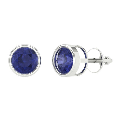 1 ctw Tanzanite Studs Earrings | 5.0mm Round Cut White Gold Screw back | December Birthstone