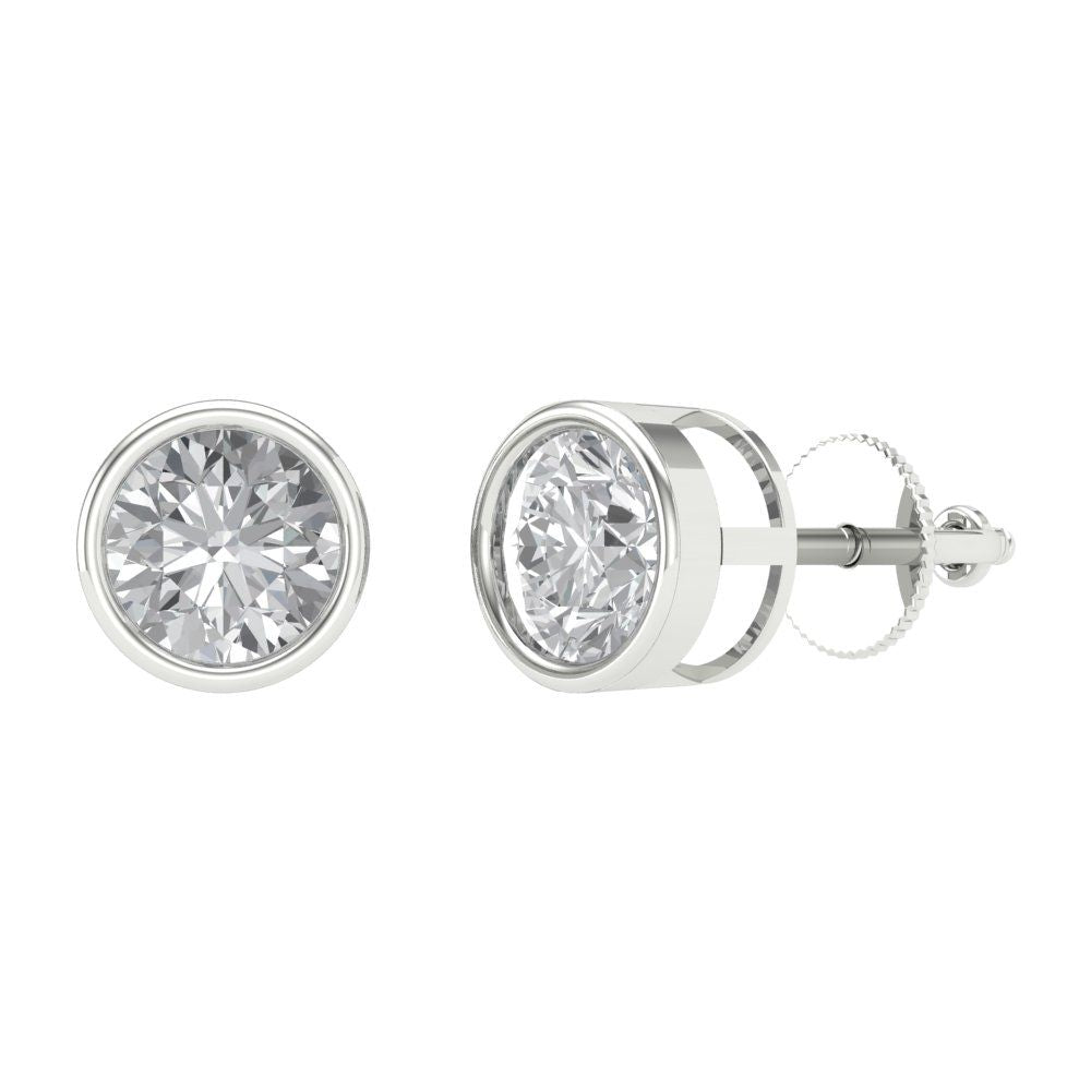 1 ctw White Sapphire Studs Earrings | 5.0mm Round Cut White Gold Screw back | April Birthstone