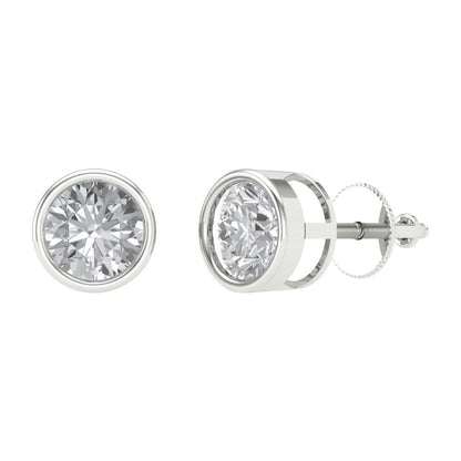 1 ctw Zirconia Diamond Studs Earrings | 5.0mm Round Cut White Gold Screw back | April Birthstone