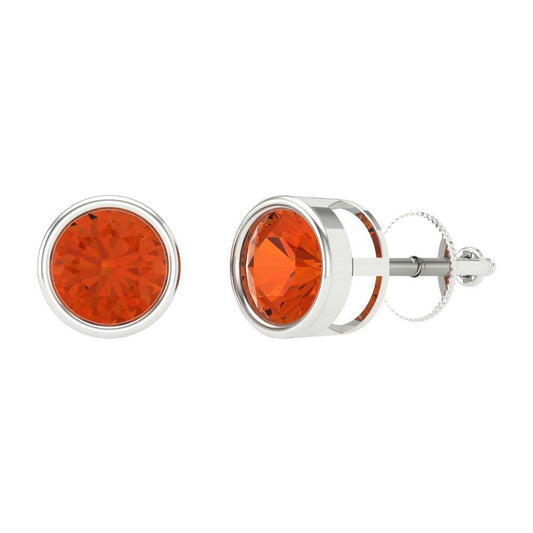 1 ctw Red Zirconia Studs Earrings | 5.0mm Round Cut White Gold Screw back | April Birthstone