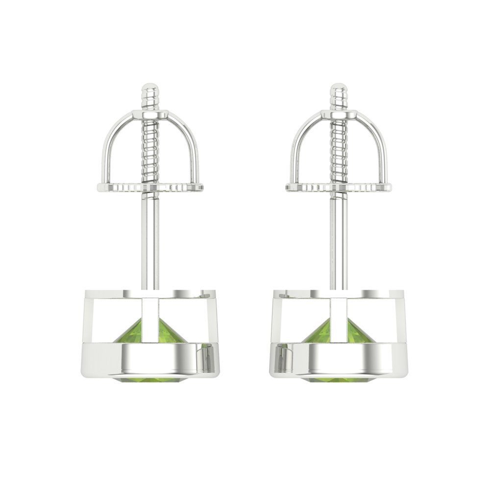 1 ctw Peridot Studs Earrings | 5.0mm Round Cut White Gold Screw back | August Birthstone