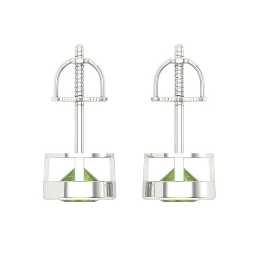 1 ctw Peridot Studs Earrings | 5.0mm Round Cut White Gold Screw back | August Birthstone