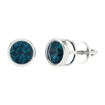 1 ctw London Blue Topaz Studs Earrings | 5.0mm Round Cut White Gold Screw back | December Birthstone