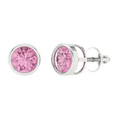 1 ctw Pink Zirconia Studs Earrings | 5.0mm Round Cut White Gold Screw back | April Birthstone