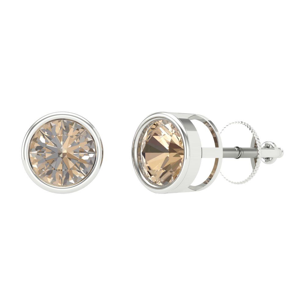 1 ctw Yellow Moissanite Studs Earrings | 5.0mm Round Cut White Gold Screw back | April Birthstone