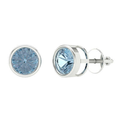 1 ctw Blue Zirconia Studs Earrings | 5.0mm Round Cut White Gold Screw back | April Birthstone