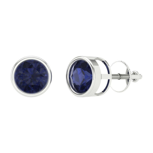 1 ctw Blue Sapphire Studs Earrings | 5.0mm Round Cut White Gold Screw back | September Birthstone