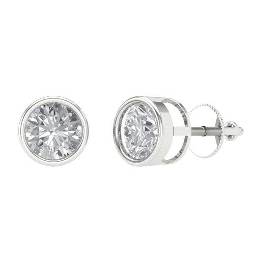 1 ctw Moissanite Studs Earrings | 5.0mm Round Cut White Gold Screw back | April Birthstone