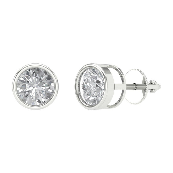 1 ctw Moissanite Studs Earrings | 5.0mm Round Cut White Gold Screw back | April Birthstone