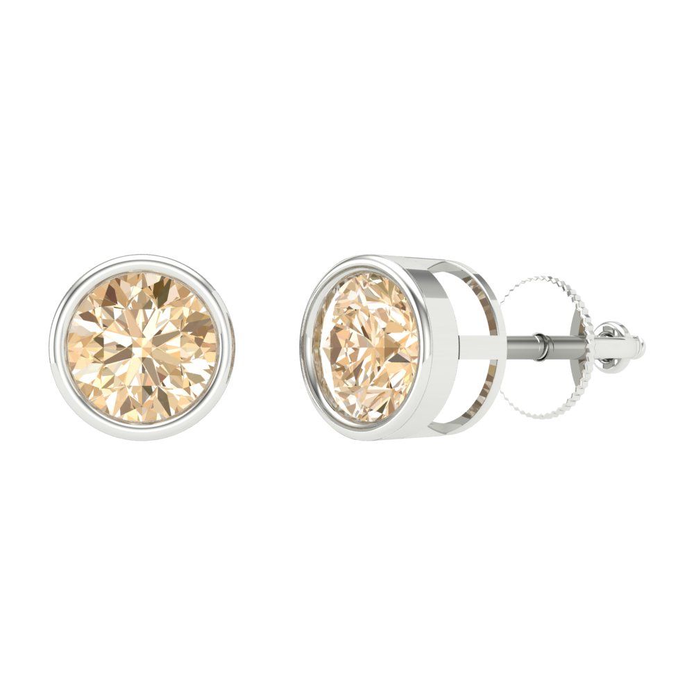 1 ctw Morganite Studs Earrings | 5.0mm Round Cut White Gold Screw back | February Birthstone