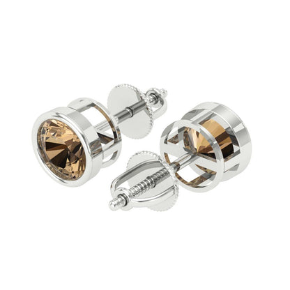 1 ctw Champagne Studs Earrings | 5.0mm Round Cut White Gold Screw back | April Birthstone