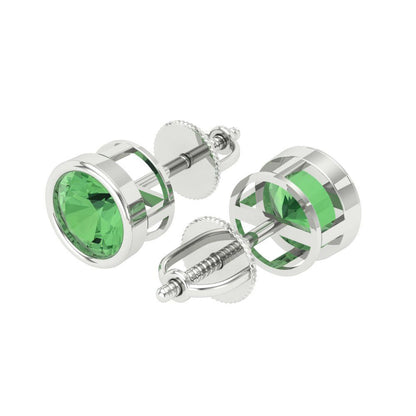 1 ctw Green Zirconia Studs Earrings | 5.0mm Round Cut White Gold Screw back | April Birthstone