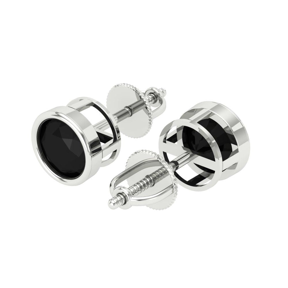 1 ctw Onyx Studs Earrings | 5.0mm Round Cut White Gold Screw back | July Birthstone