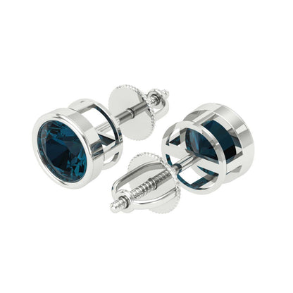 1 ctw London Blue Topaz Studs Earrings | 5.0mm Round Cut White Gold Screw back | December Birthstone