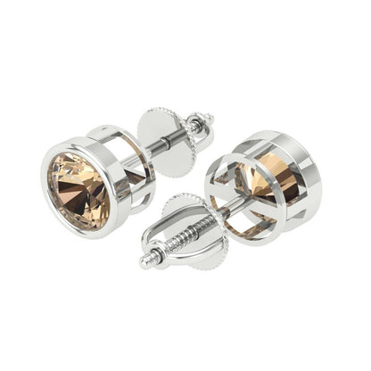 1 ctw Yellow Moissanite Studs Earrings | 5.0mm Round Cut White Gold Screw back | April Birthstone