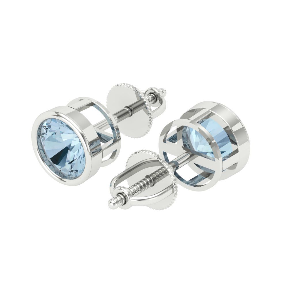 1 ctw Aquamarine Studs Earrings | 5.0mm Round Cut White Gold Screw back | March Birthstone