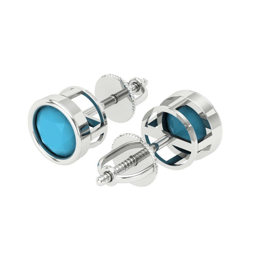 1 ctw Turquoise Studs Earrings | 5.0mm Round Cut White Gold Screw back | December Birthstone