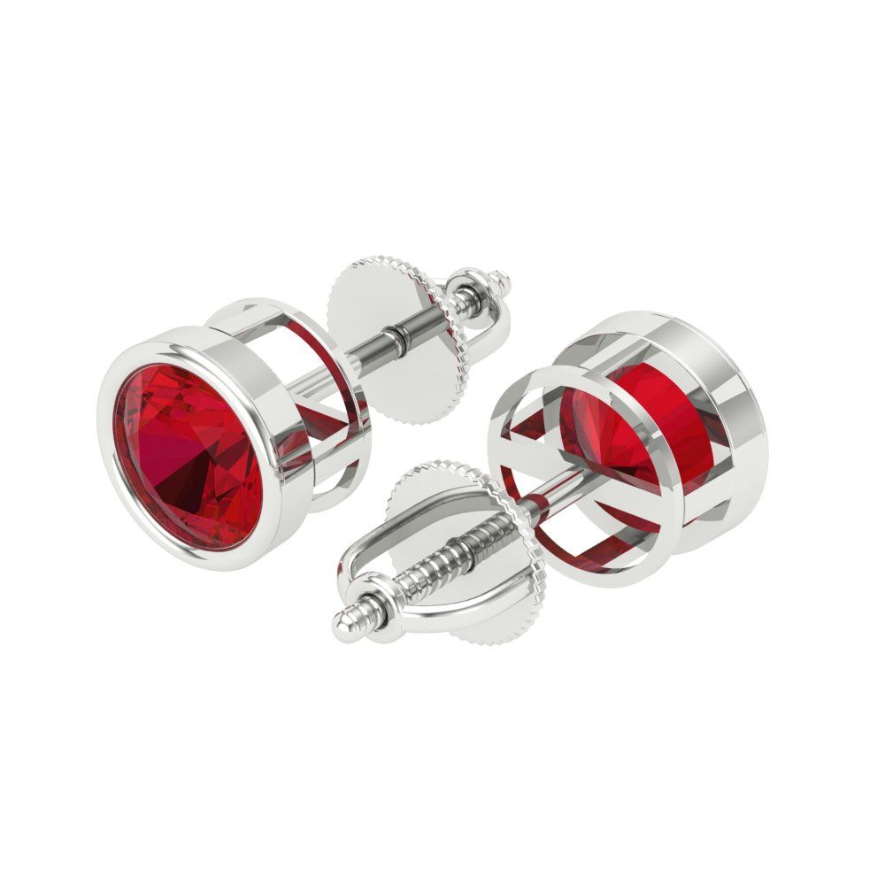 1 ctw Ruby Studs Earrings | 5.0mm Round Cut White Gold Screw back | July Birthstone