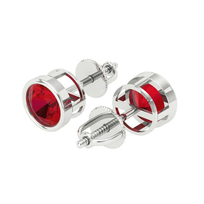 1 ctw Ruby Studs Earrings | 5.0mm Round Cut White Gold Screw back | July Birthstone