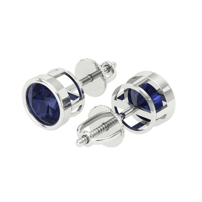 1 ctw Blue Sapphire Studs Earrings | 5.0mm Round Cut White Gold Screw back | September Birthstone