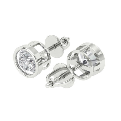 1 ctw Moissanite Studs Earrings | 5.0mm Round Cut White Gold Screw back | April Birthstone