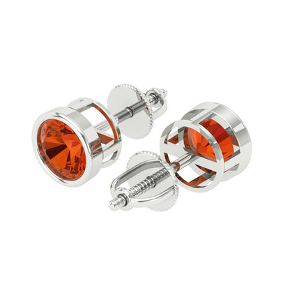 1 ctw Red Zirconia Studs Earrings | 5.0mm Round Cut White Gold Screw back | April Birthstone