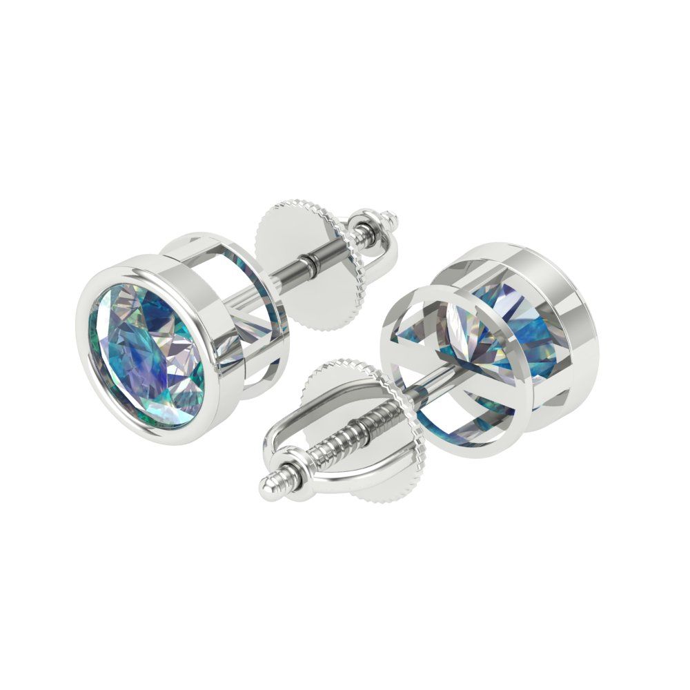 1 ctw Blue Moissanite Studs Earrings | 5.0mm Round Cut White Gold Screw back | April Birthstone