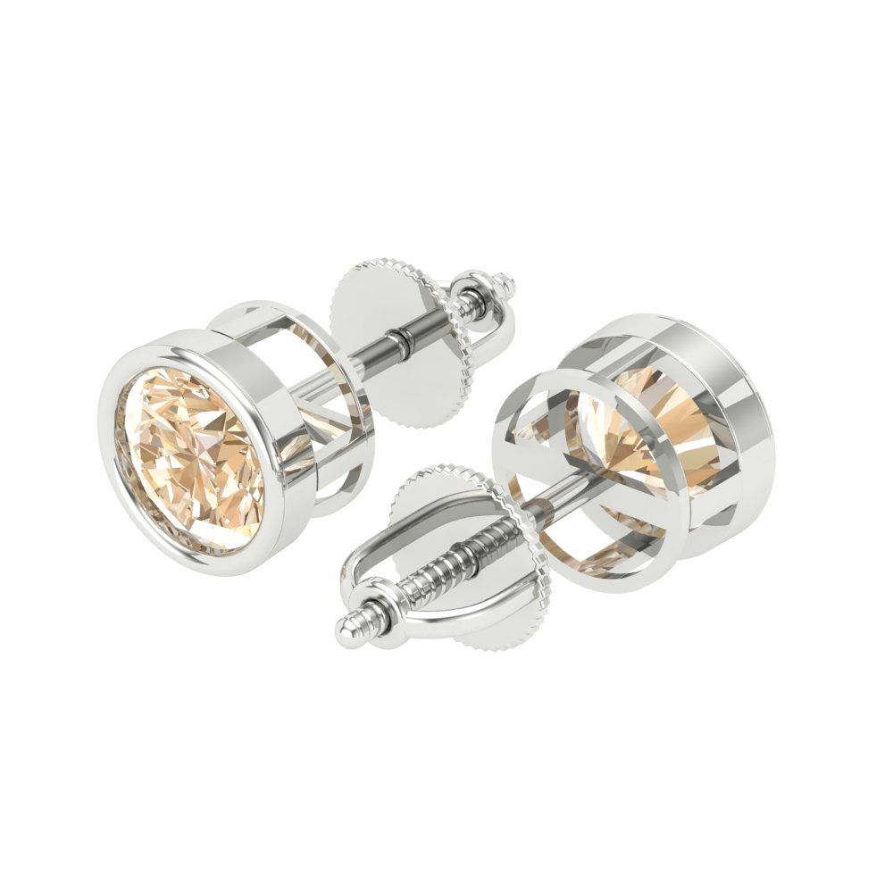 1 ctw Morganite Studs Earrings | 5.0mm Round Cut White Gold Screw back | February Birthstone